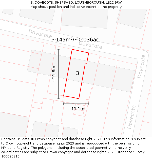 3, DOVECOTE, SHEPSHED, LOUGHBOROUGH, LE12 9RW: Plot and title map