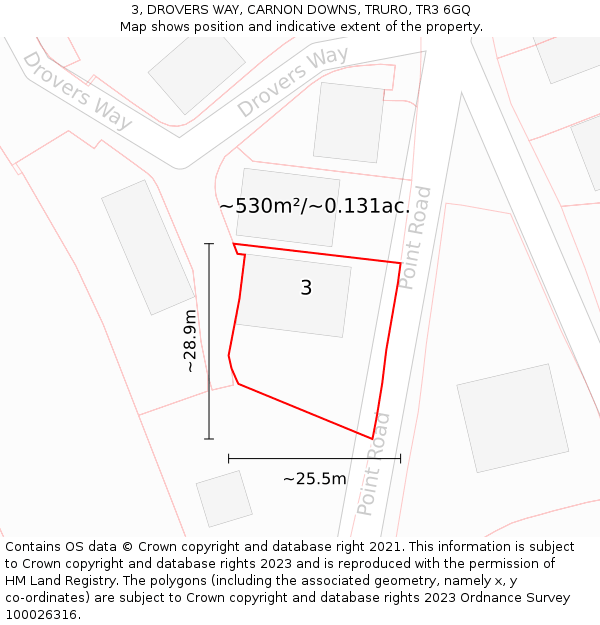 3, DROVERS WAY, CARNON DOWNS, TRURO, TR3 6GQ: Plot and title map