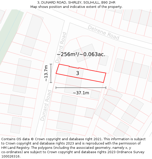 3, DUNARD ROAD, SHIRLEY, SOLIHULL, B90 2HR: Plot and title map