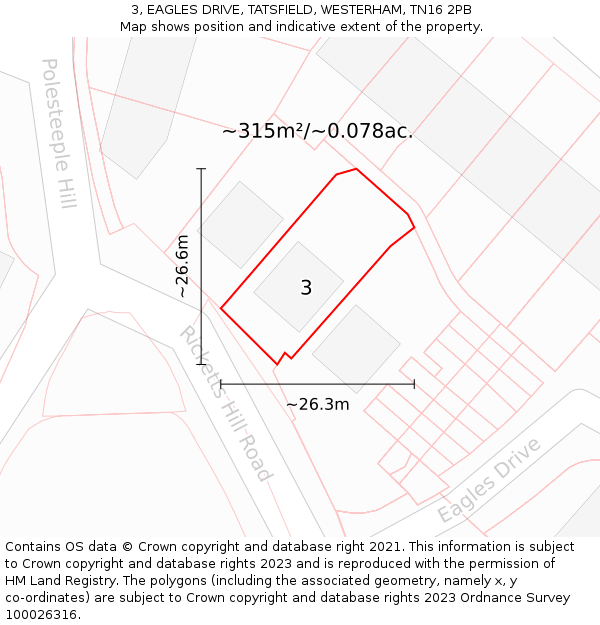 3, EAGLES DRIVE, TATSFIELD, WESTERHAM, TN16 2PB: Plot and title map