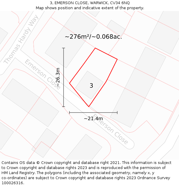 3, EMERSON CLOSE, WARWICK, CV34 6NQ: Plot and title map