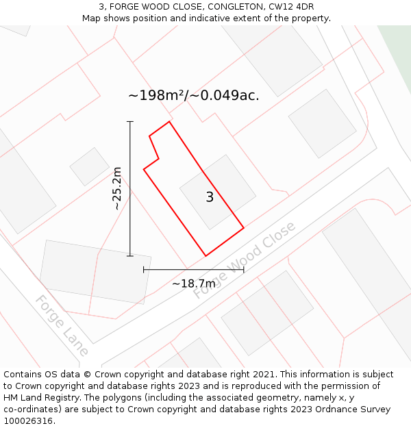 3, FORGE WOOD CLOSE, CONGLETON, CW12 4DR: Plot and title map