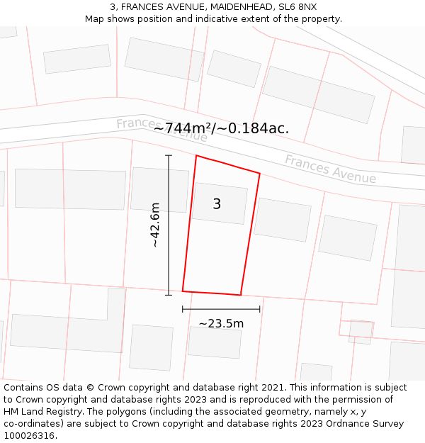 3, FRANCES AVENUE, MAIDENHEAD, SL6 8NX: Plot and title map