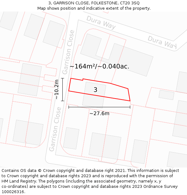 3, GARRISON CLOSE, FOLKESTONE, CT20 3SQ: Plot and title map