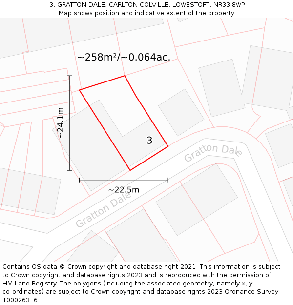 3, GRATTON DALE, CARLTON COLVILLE, LOWESTOFT, NR33 8WP: Plot and title map