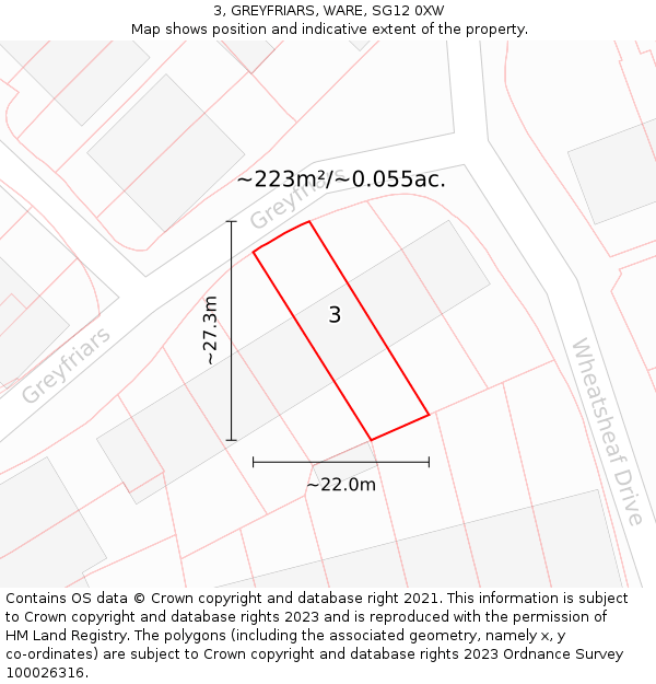 3, GREYFRIARS, WARE, SG12 0XW: Plot and title map