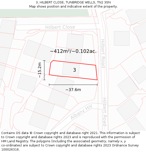 3, HILBERT CLOSE, TUNBRIDGE WELLS, TN2 3SN: Plot and title map