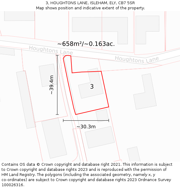 3, HOUGHTONS LANE, ISLEHAM, ELY, CB7 5SR: Plot and title map