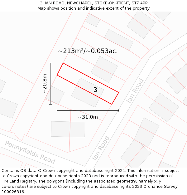 3, IAN ROAD, NEWCHAPEL, STOKE-ON-TRENT, ST7 4PP: Plot and title map