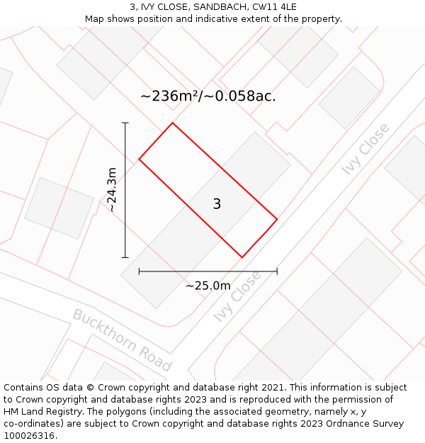 3, IVY CLOSE, SANDBACH, CW11 4LE: Plot and title map