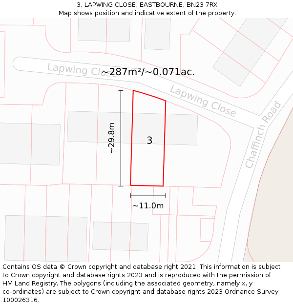 3, LAPWING CLOSE, EASTBOURNE, BN23 7RX: Plot and title map