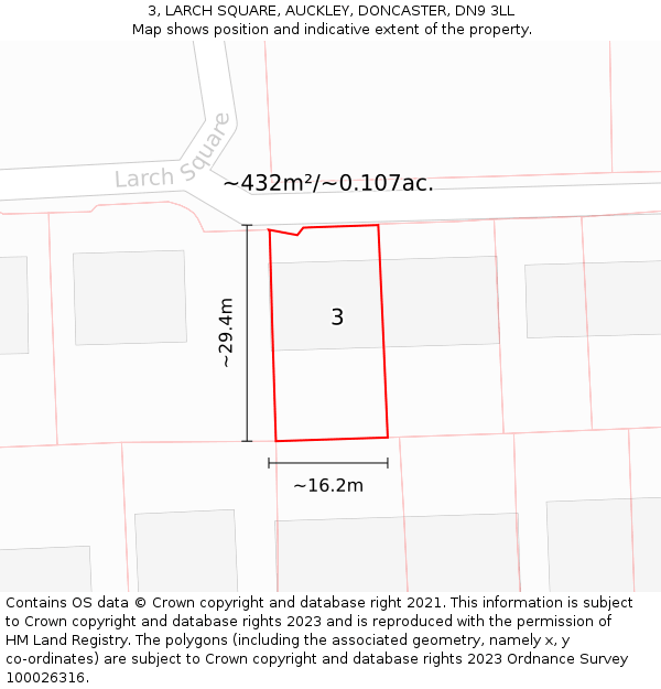 3, LARCH SQUARE, AUCKLEY, DONCASTER, DN9 3LL: Plot and title map