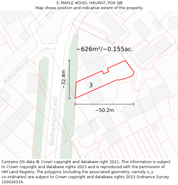 3, MAPLE WOOD, HAVANT, PO9 3JB: Plot and title map