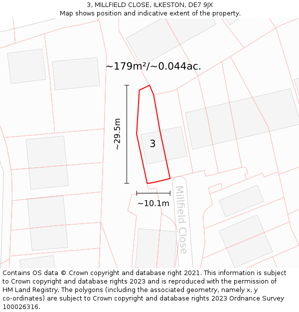 3, MILLFIELD CLOSE, ILKESTON, DE7 9JX: Plot and title map