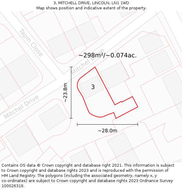 3, MITCHELL DRIVE, LINCOLN, LN1 1WD: Plot and title map