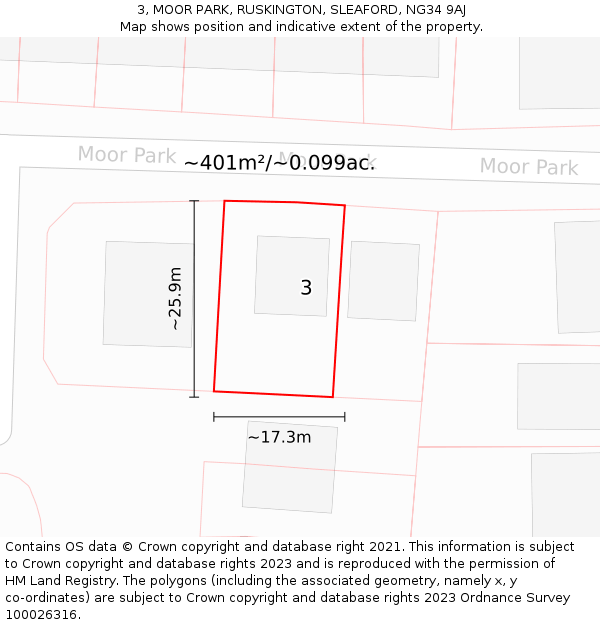 3, MOOR PARK, RUSKINGTON, SLEAFORD, NG34 9AJ: Plot and title map