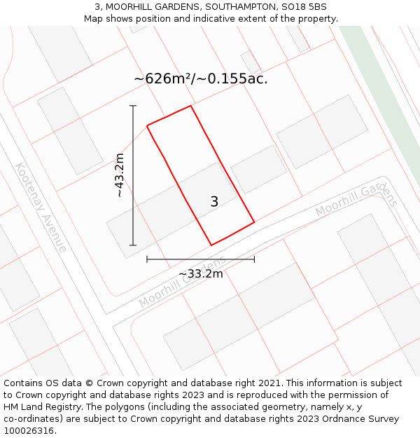 3, MOORHILL GARDENS, SOUTHAMPTON, SO18 5BS: Plot and title map