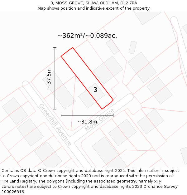 3, MOSS GROVE, SHAW, OLDHAM, OL2 7PA: Plot and title map