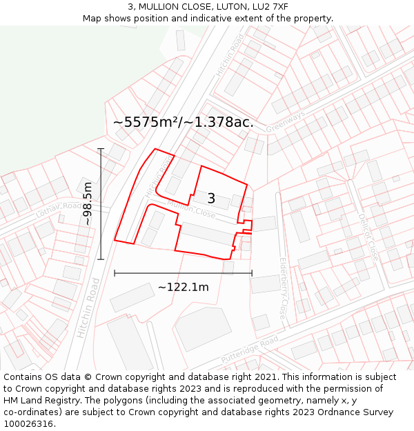 3, MULLION CLOSE, LUTON, LU2 7XF: Plot and title map
