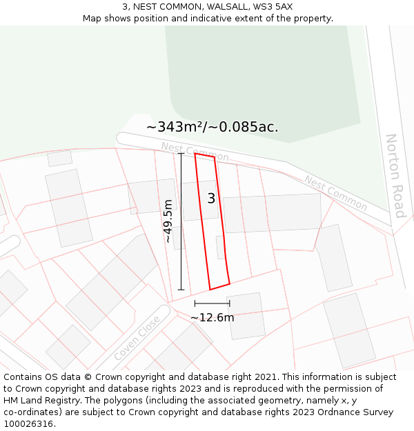 3, NEST COMMON, WALSALL, WS3 5AX: Plot and title map