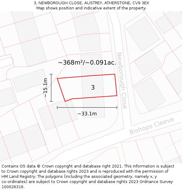 3, NEWBOROUGH CLOSE, AUSTREY, ATHERSTONE, CV9 3EX: Plot and title map