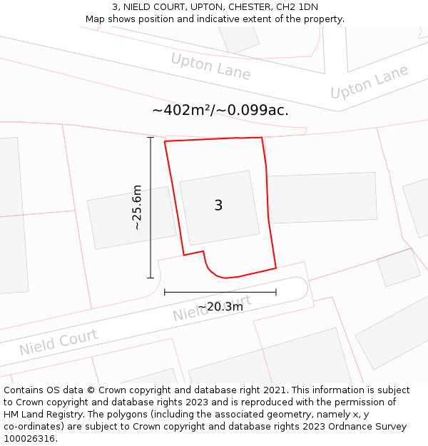 3, NIELD COURT, UPTON, CHESTER, CH2 1DN: Plot and title map