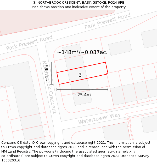 3, NORTHBROOK CRESCENT, BASINGSTOKE, RG24 9RB: Plot and title map