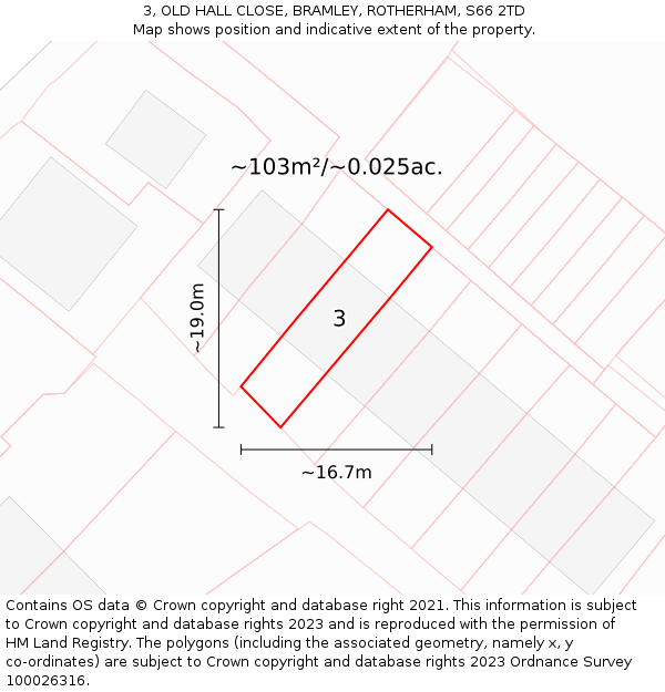 3, OLD HALL CLOSE, BRAMLEY, ROTHERHAM, S66 2TD: Plot and title map
