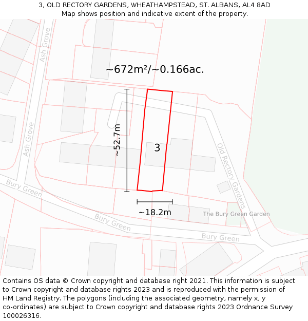3, OLD RECTORY GARDENS, WHEATHAMPSTEAD, ST ALBANS, AL4 8AD: Plot and title map