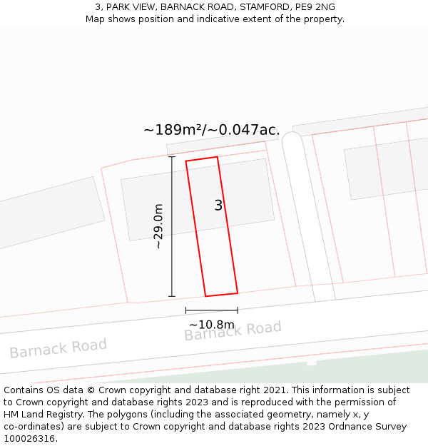3, PARK VIEW, BARNACK ROAD, STAMFORD, PE9 2NG: Plot and title map