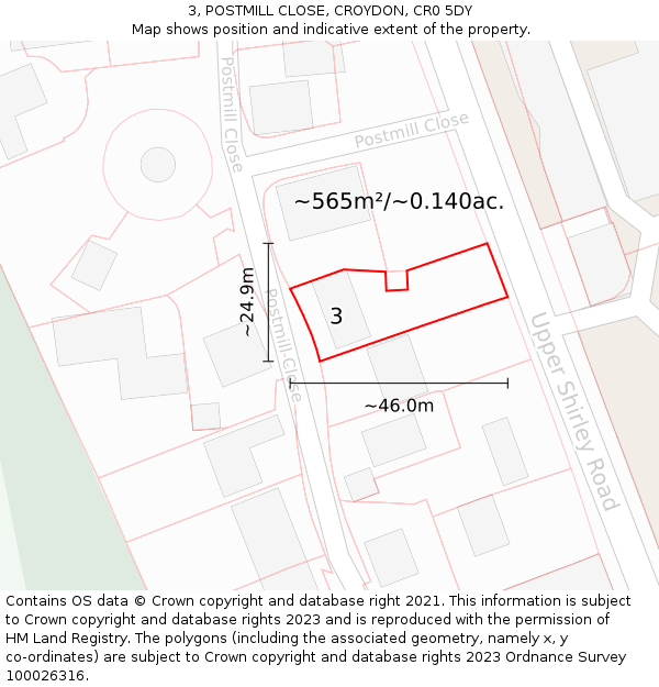 3, POSTMILL CLOSE, CROYDON, CR0 5DY: Plot and title map