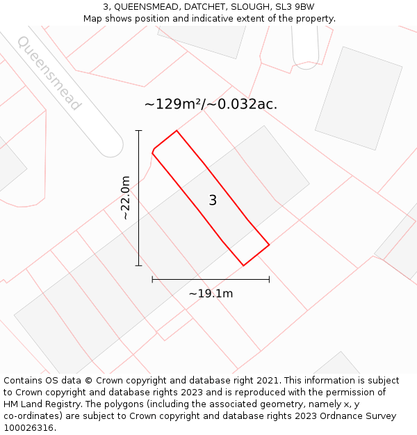 3, QUEENSMEAD, DATCHET, SLOUGH, SL3 9BW: Plot and title map