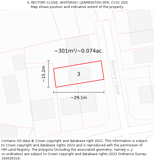 3, RECTORY CLOSE, WHITNASH, LEAMINGTON SPA, CV31 2QS: Plot and title map