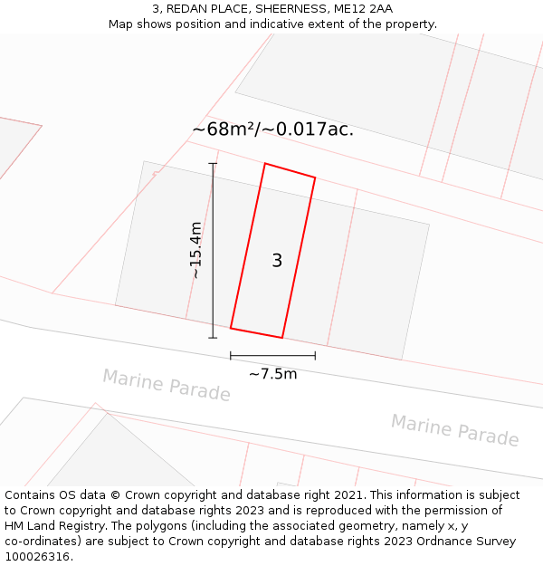 3, REDAN PLACE, SHEERNESS, ME12 2AA: Plot and title map