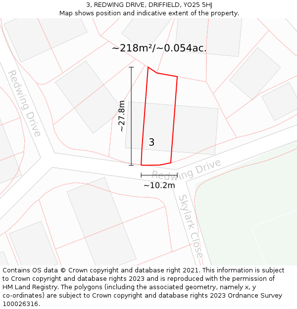 3, REDWING DRIVE, DRIFFIELD, YO25 5HJ: Plot and title map