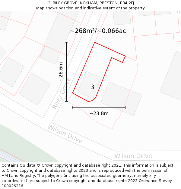 3, RILEY GROVE, KIRKHAM, PRESTON, PR4 2FJ: Plot and title map