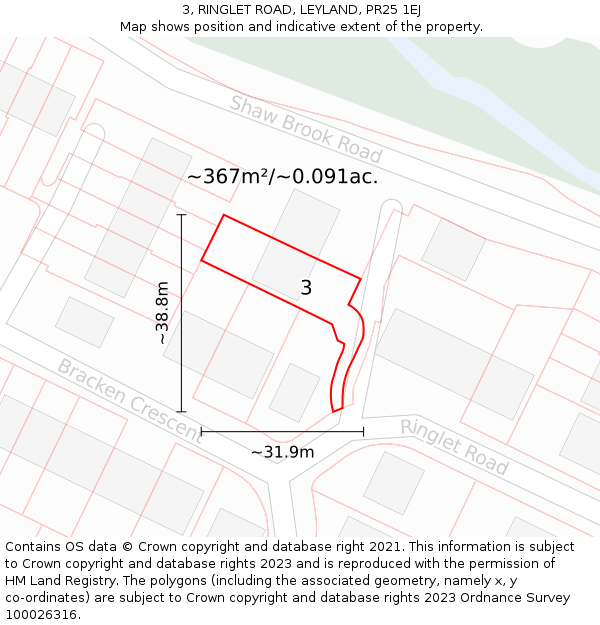 3, RINGLET ROAD, LEYLAND, PR25 1EJ: Plot and title map