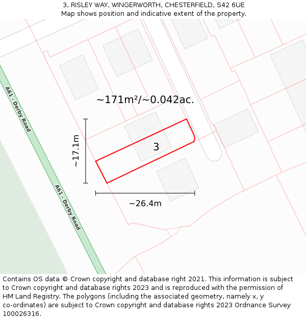 3, RISLEY WAY, WINGERWORTH, CHESTERFIELD, S42 6UE: Plot and title map