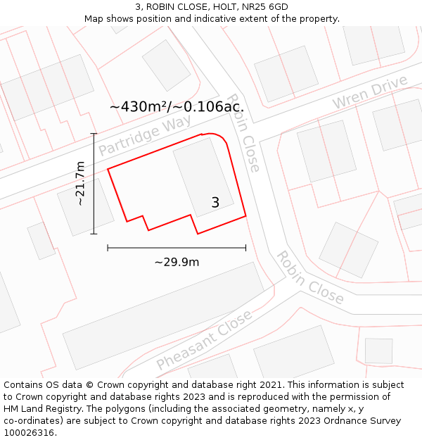 3, ROBIN CLOSE, HOLT, NR25 6GD: Plot and title map