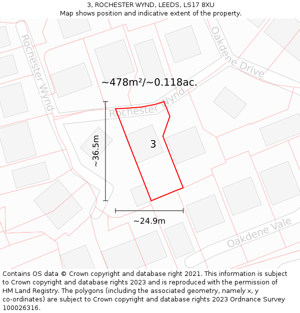 3, ROCHESTER WYND, LEEDS, LS17 8XU: Plot and title map
