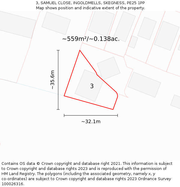 3, SAMUEL CLOSE, INGOLDMELLS, SKEGNESS, PE25 1PP: Plot and title map