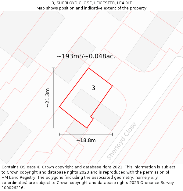 3, SHERLOYD CLOSE, LEICESTER, LE4 9LT: Plot and title map