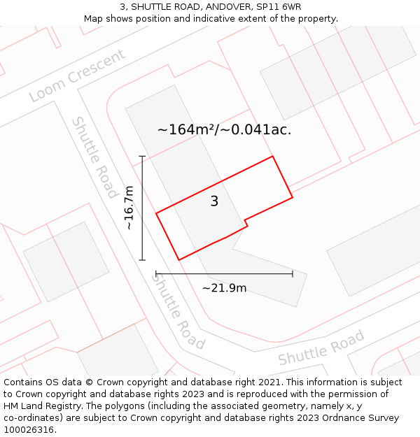 3, SHUTTLE ROAD, ANDOVER, SP11 6WR: Plot and title map