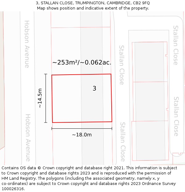 3, STALLAN CLOSE, TRUMPINGTON, CAMBRIDGE, CB2 9FQ: Plot and title map