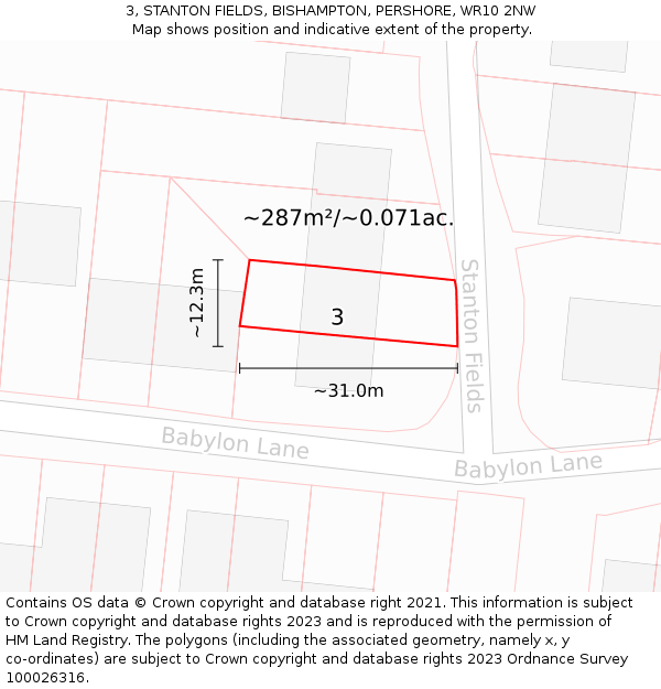 3, STANTON FIELDS, BISHAMPTON, PERSHORE, WR10 2NW: Plot and title map