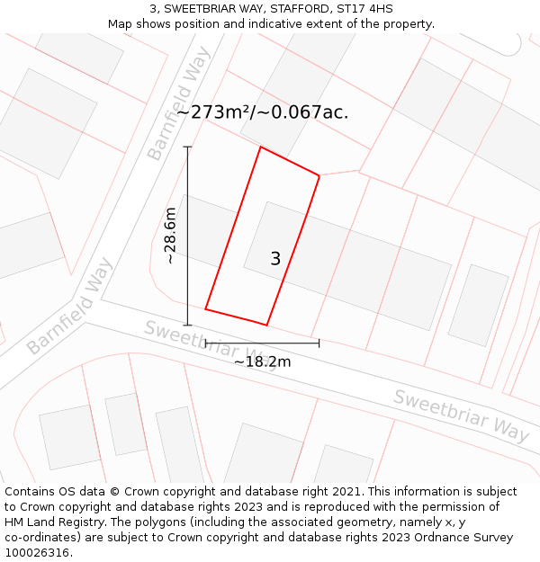3, SWEETBRIAR WAY, STAFFORD, ST17 4HS: Plot and title map