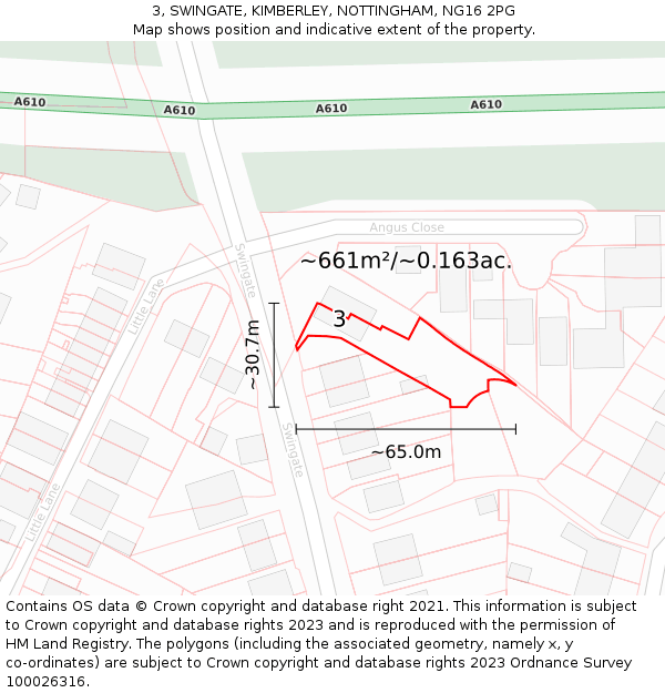 3, SWINGATE, KIMBERLEY, NOTTINGHAM, NG16 2PG: Plot and title map