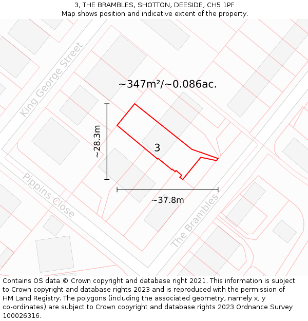 3, THE BRAMBLES, SHOTTON, DEESIDE, CH5 1PF: Plot and title map