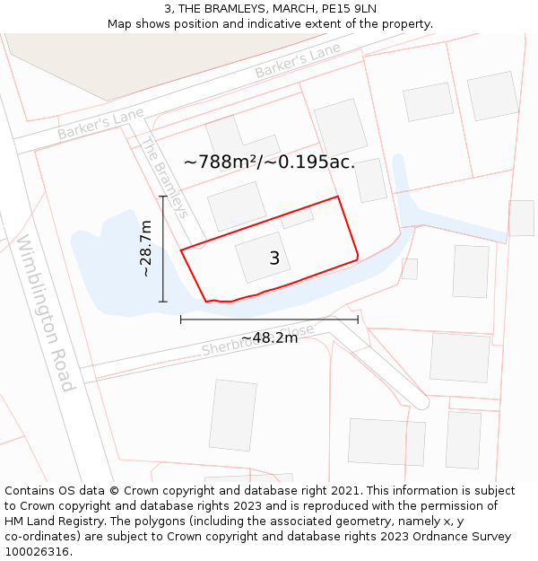 3, THE BRAMLEYS, MARCH, PE15 9LN: Plot and title map