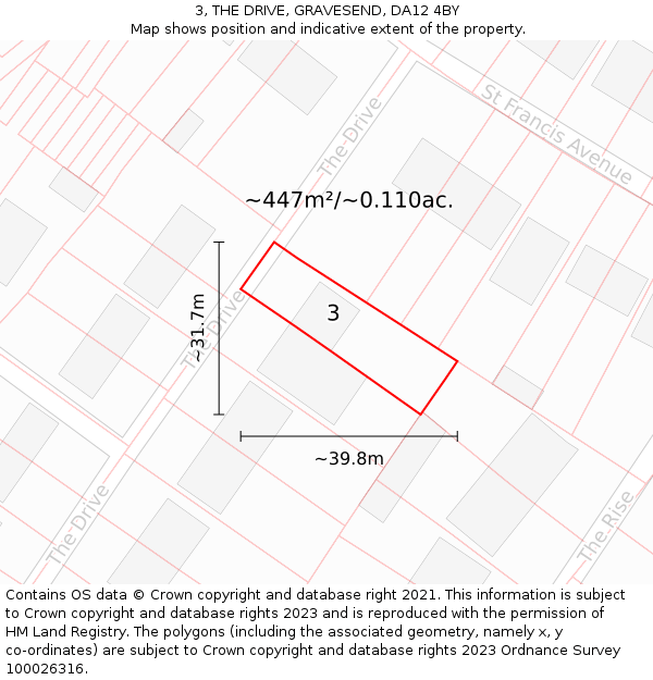 3, THE DRIVE, GRAVESEND, DA12 4BY: Plot and title map